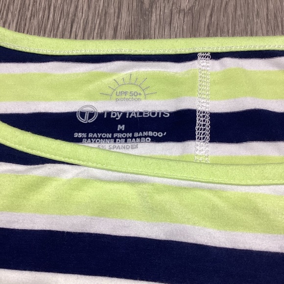 T by Talbots Blouse Size M UPF 50 Protection Stripe 3/4 Sleeve T-Shirt Tie Bow - Picture 3 of 9